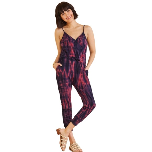 Sundry Wrap Front Spaghetti Strap Jumpsuit in Navy & Sailor Red - Picture 8 of 13